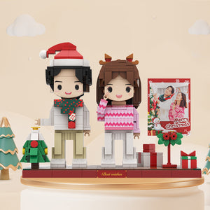 Christmas Brick Figures Full Body Customizable 2 People Photo Frame Custom Cute Brick Figures Small Particle Block - MadeMineUK