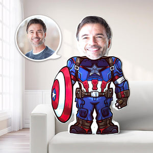 Custom Face On Pillow Face Cartoon Body Pillow Personalised Photo Pillow Gift - Captain America Minime Pillow