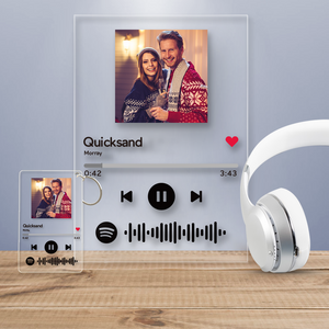 Spotify Glass Custom Scannable Spotify Code Music Plaque Frame Gift And Get A Free Keychain（4.7INX6.3IN/2.1IN X 3.4IN）