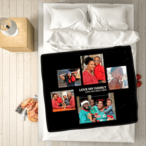 Happy Family 50x60 Custom Fleece Photo Blanket with 5 Photos