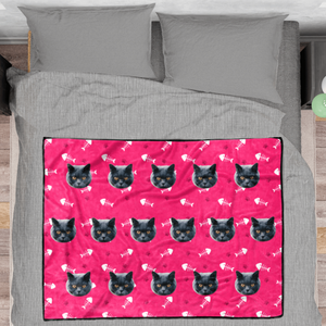 Cat paw Personalised Fleece Photo Blanket - Pink
