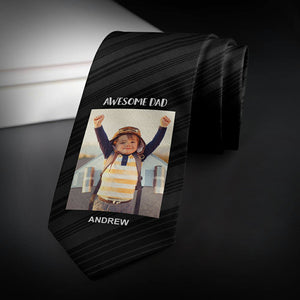 Custom Photo Necktie Awesome Dad Gifts for Father Black