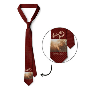 Custom Photo Necktie Love You Gifts for Him Wine Red Tie