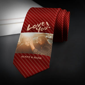 Custom Photo Necktie Love You Gifts for Him Wine Red Tie