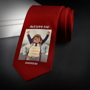 Custom Photo Necktie Awesome Dad Gifts for Father Wine Red Tie