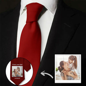 Custom Photo Necktie Unique Gifts for Father Wine Red Tie