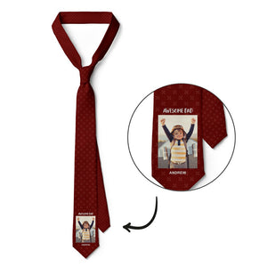 Custom Photo Necktie Awesome Dad Gifts for Father Wine Red Tie with Little Pattern