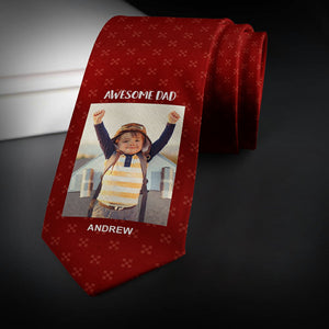 Custom Photo Necktie Awesome Dad Gifts for Father Wine Red Tie with Little Pattern