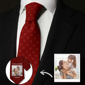 Custom Photo Necktie Unique Gifts for Father Wine Red Tie with Little Pattern