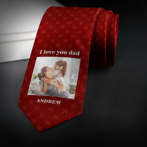 Custom Photo Necktie Unique Gifts for Father Wine Red Tie with Little Pattern