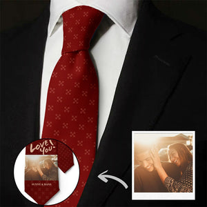 Custom Photo Necktie Love you Gifts for Him Wine Red Tie with Little Pattern