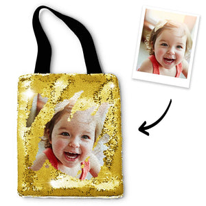 Custom Baby Photo Sequin Tote Bag
