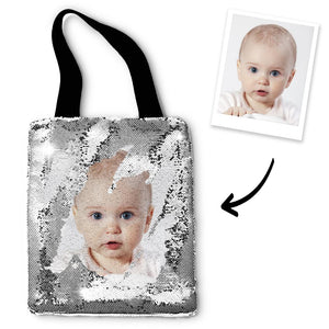Custom Baby Photo Sequin Tote Bag
