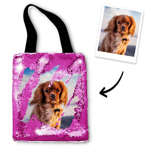 Custom Pet Photo Sequin Tote Bag