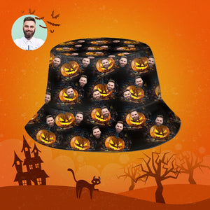 Halloween Gift Custom Bucket Hat Personalised Photo Hat - Scary Pumpkin