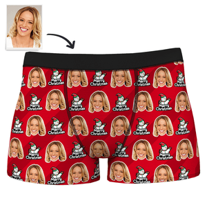Men's Christmas Gifts Customized Snowman Face Boxer Shorts