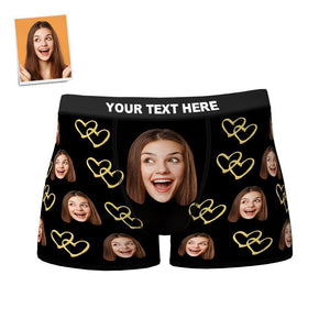 Custom Face Boxer Shorts Personalised Photo Boxer Shorts Romantic Valentine's Day Gifts For Boyfriend - Golden Love