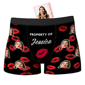 Custom Face Boxer Shorts personalised Photo Boxer Shorts Valentine's Day Gifts for Him - Property of Your Lover