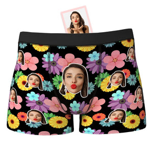 Custom Face Boxer Shorts personalised Photo Boxer Shorts Valentine's Day Gifts - Colorful Flowers