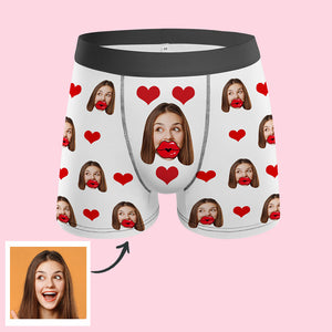 Custom Face Red Lips and Heart Boxer Personalized Valentine's Day Gift For Him
