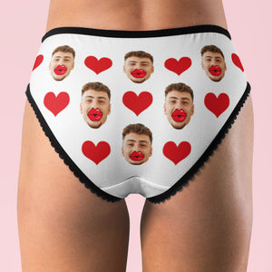 Custom Face Underwear Personalized Red Lips and Heart Underwear Valentine's Day Gift