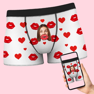 Custom Face Heart Boxer Personalized Funny Lips Boxer Shorts Valentine's Day Gift