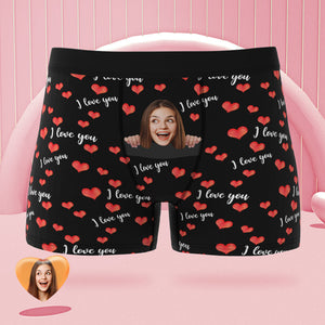 Custom Face Boxer Briefs I Love You with All My Heart Personalized Naughty Valentine's Day Gift for Him