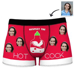 Custom Photo Boxer Shorts for Men with RESPECT THE COCK Printed