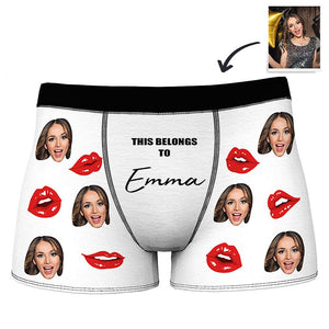 Custom Photo Boxer Shorts for Men With THIS BELONGS TO and Custom Name Printed