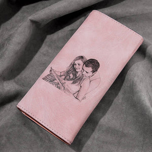 Women's Photo Engraved Trifold Photo Wallet - Pink Leather