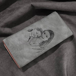 Women's Photo Engraved Trifold Photo Wallet - Grey Leather