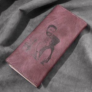 Women's Photo Engraved Trifold Photo Wallet - Red Leather