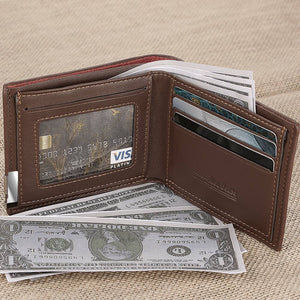 Custom Photo Engraved Wallet Short Style Bifold, Gift For Him - Coffee Leather