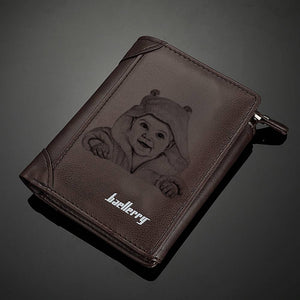 Men's Custom Inscription Photo Engraved Wallet Coffee Leather Fashion Style