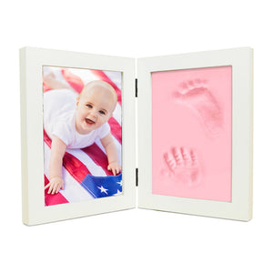 Folding Photo Frame Recording Newborn Footprint with Pink Mud