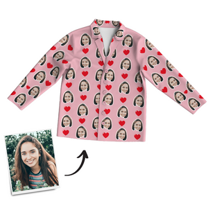 Multi-Color Custom Photo Long Sleeve Pajama Top, Sleepwear, Nightwear - Heart