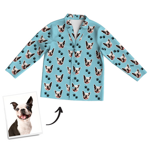 Multi-Color Custom Dog Photo Long Sleeve Pajamas, Sleepwear, Nightwear