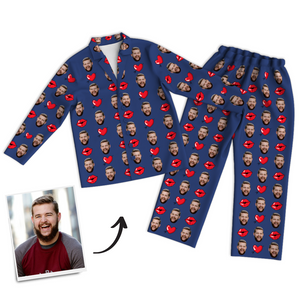 Multi-Color Custom Photo Long Sleeve Pajamas, Sleepwear, Nightwear - Kiss