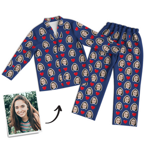 Multi-Color Custom Photo Long Sleeve Pajama Top, Sleepwear, Nightwear - Heart