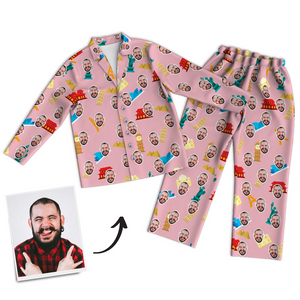 Multi-Color Custom Photo Long Sleeve Pajamas Nightwear - Father's Day Gifts