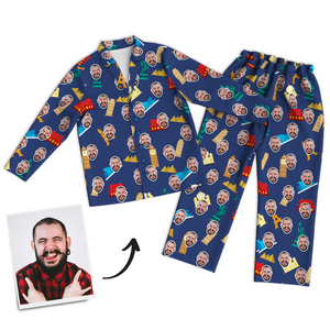 Multi-Color Custom Photo Long Sleeve Pajamas Nightwear - Father's Day Gifts