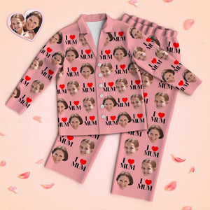 Custom Face Long Sleeve Pajamas Sleepwear Set - I Love Mum