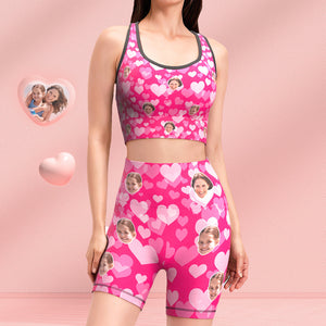 Custom Face Leggings and Tank Top Yoga Clothing Suit Mother's Day Gift - Pink Love Heart