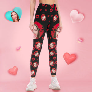 Custom Face Leggings and Tank Top Yoga Clothing Suit Gift for Her - Red Lips