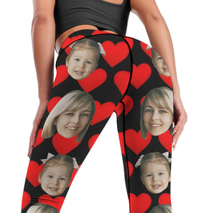 Custom Face Leggings and Tank Top Yoga Clothing Suit Mother's Day Gift - Red Heart