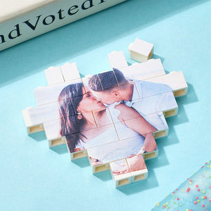 Gifts for Her Custom Building Brick Personalized Photo Block Heart Shaped - MadeMineUK