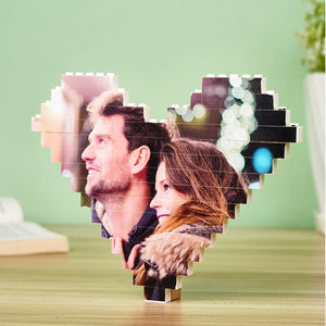 Christmas Gifts Custom Building Brick Personalized Photo Block Heart Shape - MadeMineUK