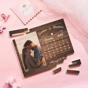 Custom Building Block Puzzle Horizontal Trio Photo Brick Calendar Anniversary Valentine Gift - MadeMineUK