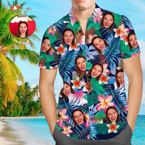 Custom Face Shirt Men's Hawaiian Shirt Personalised Photo Colorful Flowers Tshirts
