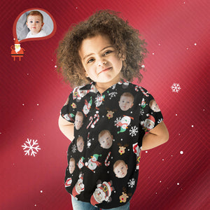 Custom Face Personalised Kid's Christmas Hawaiian Shirt Snowman Skiing Candy Cane Holiday Gifts
